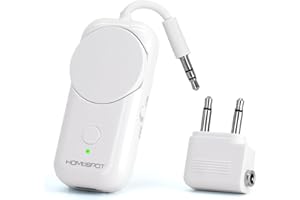 HomeSpot Bluetooth 5.3 Airplane Adapter, Rotary Volume, aptX Low Latency & Adaptive, 25 Hrs, Use with Any 3.5mm Jack on Airplanes, TVs, Car, Gym, Ideal for AirPods, Headphones and More, White