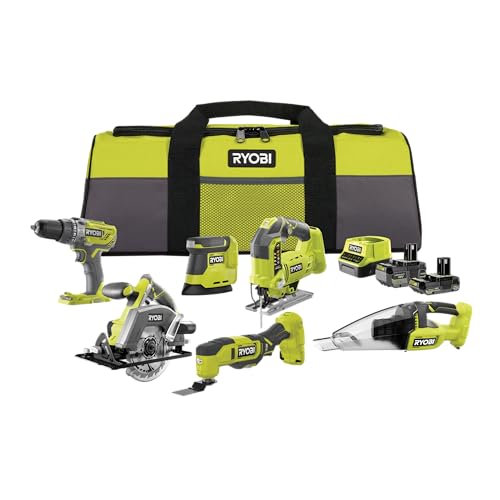 RYOBI 18 V ONE+ 10-tlg, Akku-Combo-Kit mit Schlagbohrschrauber, Stichsäge & mehr, inkl, Akkus, Ladegerät & Werkzeugtasche, Maschinenset für Heimwerker