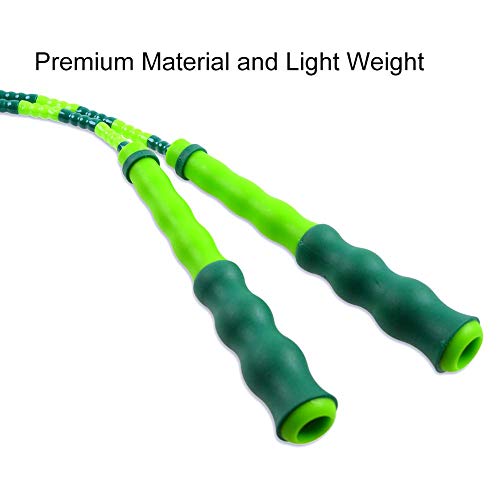 Homello Adjustable Skipping Rope Soft Beaded Segment Jump Rope for Kids - 7.5 Ft (Blue & Green, 2 Pack)