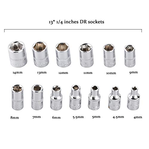 URGENEX 46pcs 1/4-Inch Socket Ratchet Wrench Combination Tools Kit for Auto Repairing 1/4