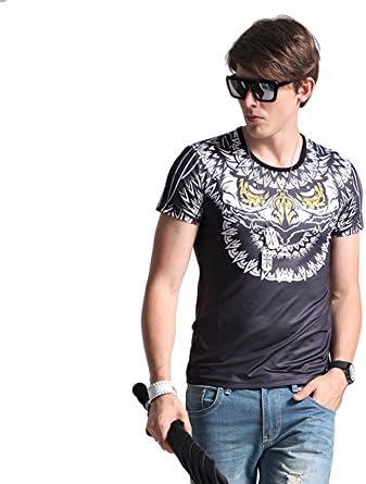 Honesy Mens Fashion Tee Retro Printing Slim Casual Crewneck T-shirt Navy XL