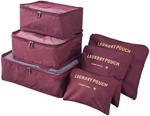 6 Set Packing Cubes, Travel Packing Organizer, Luggage Compression Bags &amp;Laundry Bag – 3 Cubes + 3 Pouches