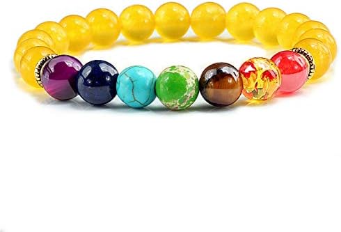 HOTNING Natural Stone Tiger Eye 7 Chakra Bracelets & Bangles Yoga Balance Beads Prayer Elastic Bracelet Men Pulseira Masculina
