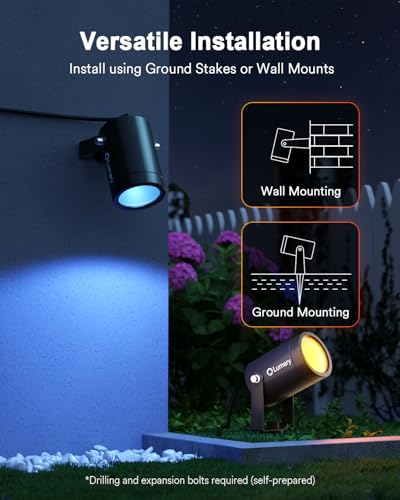 Lumary Smart Landscape Lights Pro 500LM, 6 Pack Color Changing Landscape Spotlights IP65 Waterproof, RGBAICW Low Voltage Outdoor Lights for Garden Yard and Pathway, APP/Remote/Voice Control, 65FT