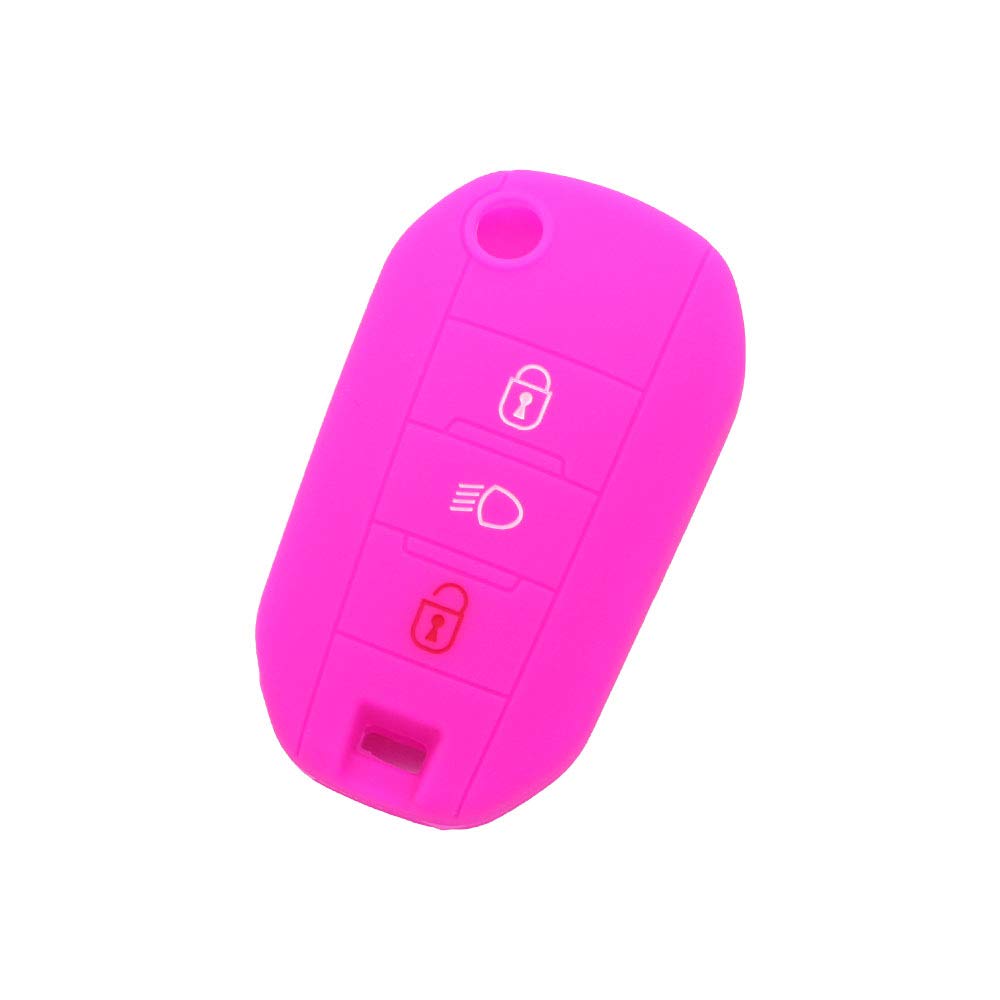BROVACS Silicone Cover Protector Case Holder Skin Jacket Compatible with PEUGEOT CITROEN 3 Button Flip Remote Key Fob w/Light Symbol CV9306 Rose