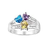 FACOCO Heart Shape Birthstone Custom Ring 3 Name