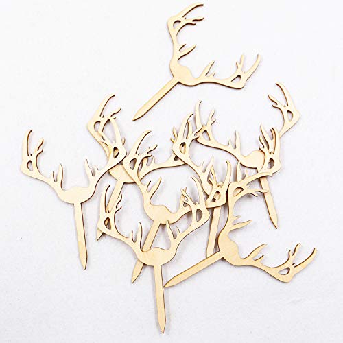 Antler Cupcake Toppers Wooden Deer Cake Picks Decorations Baby Shower