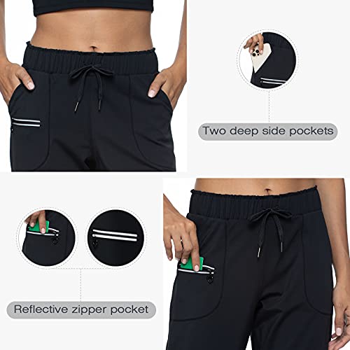 Haowind Joggers for Women with Reflective Pockets Elastic Waist Workout Sport Sweatpants Comfy Lounge Yoga Running Pants(Black01 S)