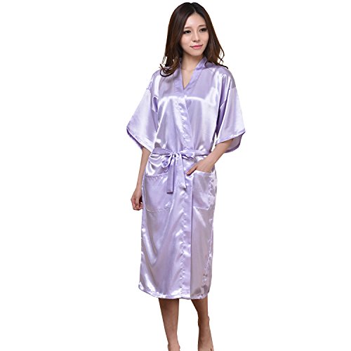 GL&G bathrobes men and women lovers pajamas silk bathrobes Japanese kimono comfort breathable Light purple pajamas