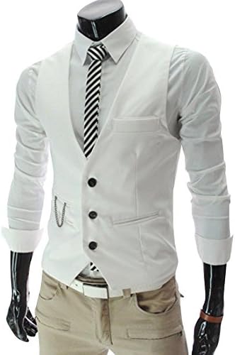 Men's Casual Slim Fit V Neck Vest Suits(Black,White,Grey,Wine red)