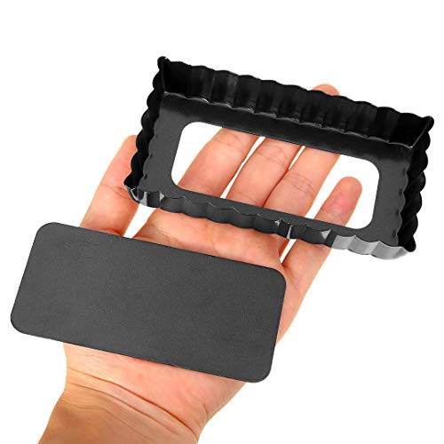 4 Inch Tart Pans, Mini Rectangular Tart Pan Quiche Pie Pan with Non-Stick Removable Bottom Baking Dish(4 Set/Black)