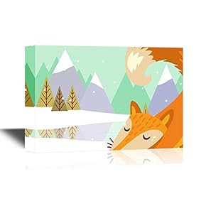 Canvas Wall Art - Cartoon Fox in Winter Forest - Gallery Wrap Modern Home Art | Ready to Hang - 12x18 inches