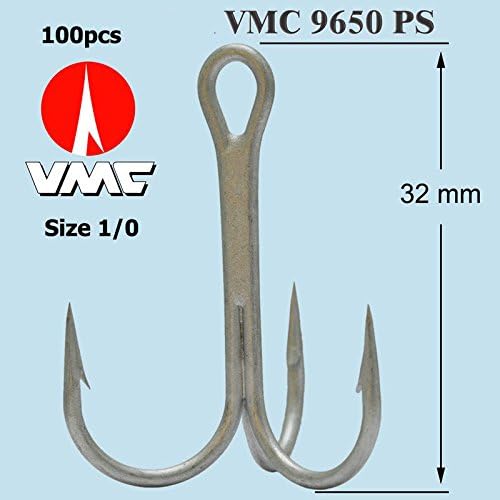 VMC Treble Hooks Pattern 9650PS Size 1/0 Perma Flying C's Pike Rapala Lures 100pcs