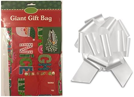 Giant Festive Christmas Gift Bag 36" X 44" with Big, 8" Brilliant White Holiday Bow - Perfect Jumbo Present Wrap (Naughty or Nice - Red)