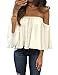 Women’s Summer Off Shoulder Chiffon Blouses Short Sleeves, White, Size Medium