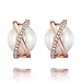 Caperci Rose Gold Plated Cubic Zirconia and Pearl Criss Cross Stud Earrings for Women