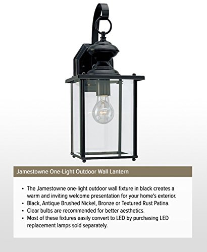 Sea Gull Lighting 8458-12 Jamestowne One-Light Outdoor Wall Lantern with Clear Beveled Glass Panels, Black Finish