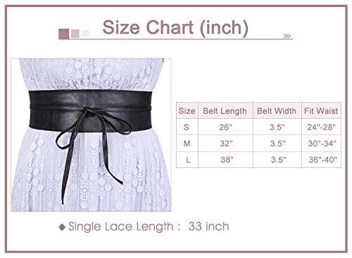 Womens Obi Belt SANSTHS Faux Leather Wrap Sash Belt for Dresses Halloween Costume, Black Plus Size - Thumbnail 3