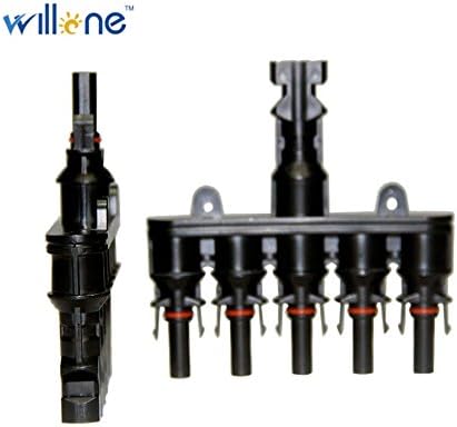 Willone 1 pair M/FM 5 to 1 MC4 T Branch 30A Solar Panel Connector Cable Coupler Combiner MC4 Panel Cable Connectors MC4T