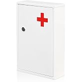 Ydocabinit Steel Wall-Mount Lockable Medical Cabinet, 2-Tier Medical Box with Key, Metal Storage Box, Medicine Organizer Secure Large Capacity, First Aid Cabinet for Bathroom School 12.59&times;8.46&times;3.14"