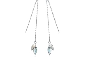 Reffeer Solid 925 Sterling Silver Leaf Chain Dangle Earrings for Women Teen Girls Leaf Dangle Drop Earrings Threader Tassel