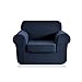 CHUN YI Stretch Armchair Sofa Slipcover 2 Piece Sofa Cover, 1 Seater Chair Slipcover Coat Soft Washable Furniture Covers with Elastic Bottom, Checks Spandex Jacquard Fabric, Small, Dark Blue/Navy