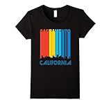 Womens Retro 1970's Sacramento California Downtown Skyline T-Shirt Medium Black