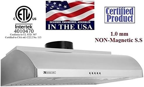 XtremeAir Ultra Series UL14-U36, 36" width, Baffle filters, 3-Speed Mechanical Buttons, Full Seamless, 1.0 mm Non-magnetic S.S, Under cabinet hood