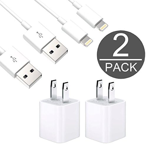Rostone Cellular charging set - 2 usb sync cables and 2 wall ac adapter Iphone 5 5s 5c 6 6s 6 plus 7 ios 10 (White)