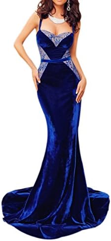 velvet and lace mermaid blue Trumpet Long Evening Gown Dress (M)