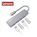 Lenovo USB C Hub, Aluminum Type C Adapter with 4 USB 3.0 Ports, Portable for USB C Devices
