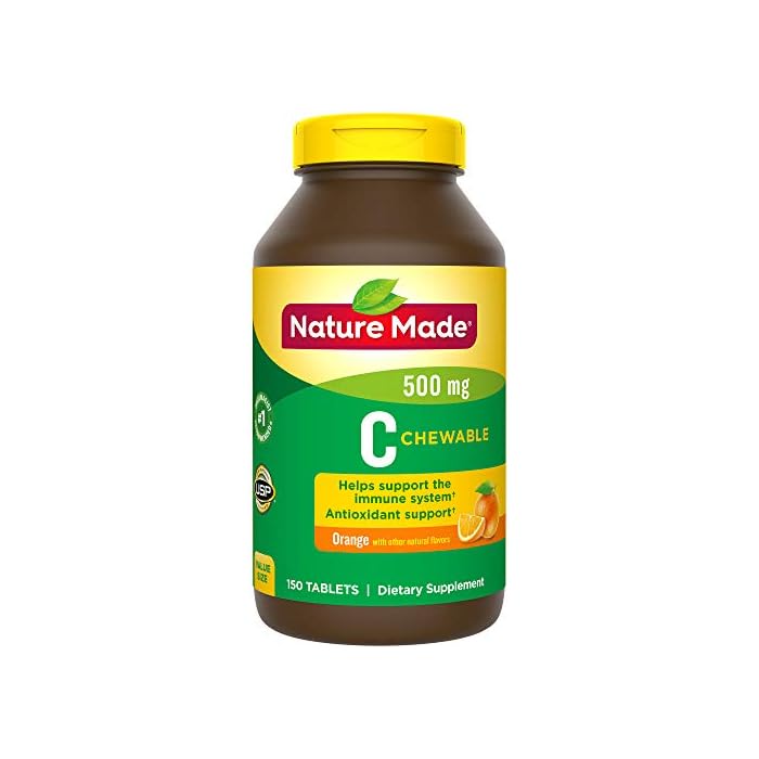 Nature Made Chewable Vitamin C 500 mg Tablets, 150 Count Value Size to Help Support the Immune System