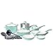 GreenLife Soft Grip 16pc Ceramic Non-Stick Cookware Set, Turquoise (Renewed)