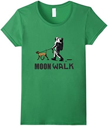 Women's Astronaut and Dog on the Moon tshirt "Moon Walk" Space NASA Small Grass