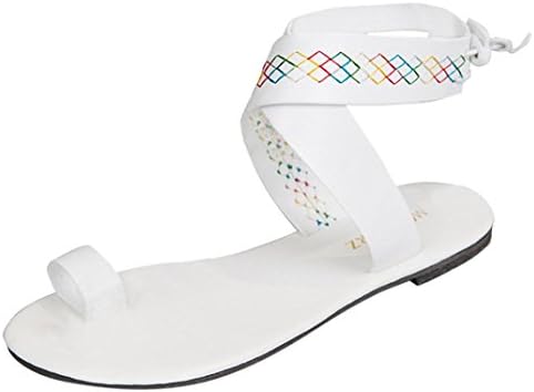 Women Rome Strappy Flat Sandals Beach Cross Belt Casual Gladiator Shoes Open Toe Platform Flip Flops Beach Slippers (White, US:9 (43))
