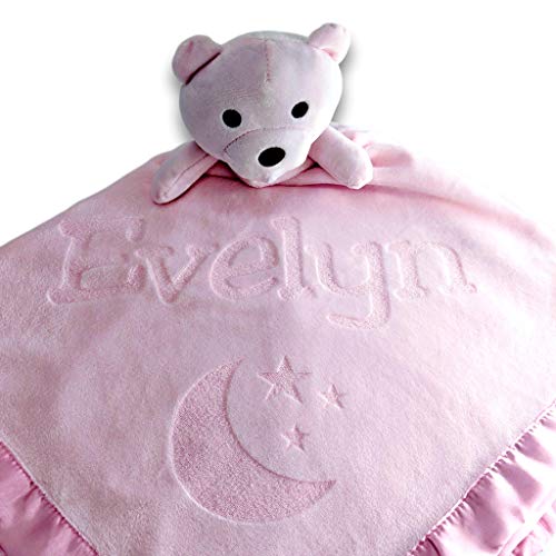 Custom Catch Personalized Teddy Bear Baby Blanket Gift for Girl Pink