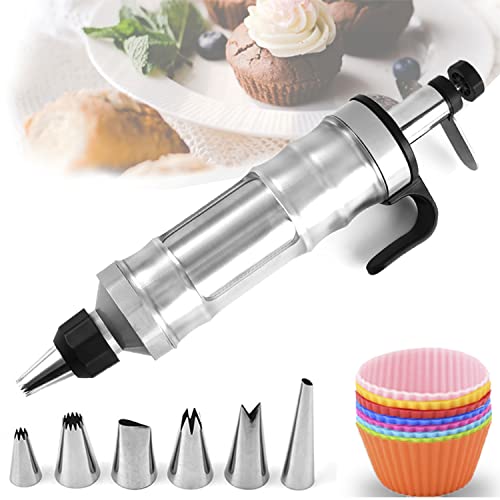 FANTEXY Siringa per dolci - Presse Per Pistola Per Dolci Penna Per Decorare Torte cone 6 beccucci, Argento, Inox Bocchette Decorative Accessori per Cupcakes, Pasticceria