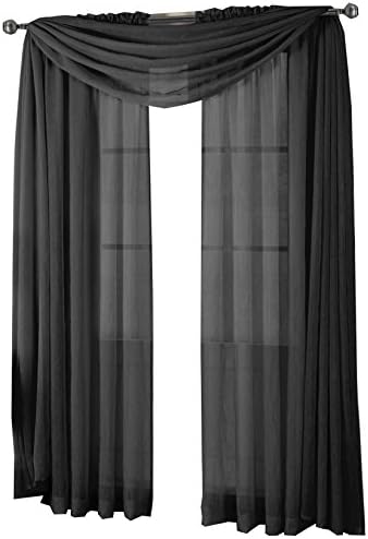 Solid Abri Rod Pocket, 50-Inch Wide x 96-Inch Long Crushed Sheer Curtain Panel, Black