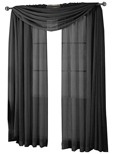 Solid Abri Rod Pocket, 50-Inch Wide x 96-Inch Long Crushed Sheer Curtain Panel, Black