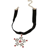 Christmas Black Velvet Choker Necklace for Women Fashion Crystal Xmas Light Bulb Snowflakes Star Charms Pendant Necklaces Adjustable Dainty Holiday Festival Ornament Theme Party Jewelry Gift 16 inch