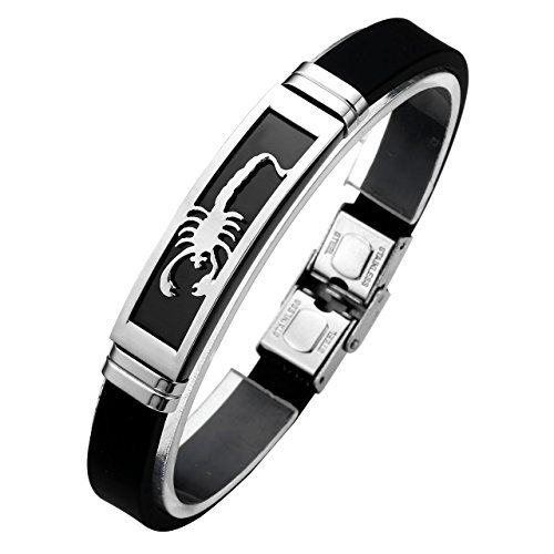 Zysta Bijoux Bracelet en caoutchouc noir manchette Homme Femme Punk en acier inoxydable-Scorpions