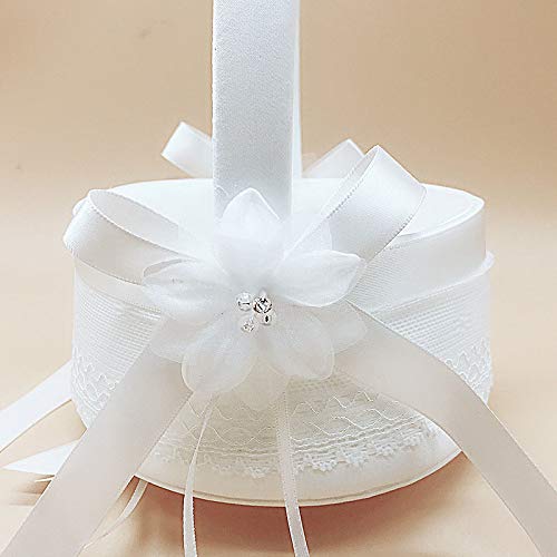 BETAULIFE Elegant Satin Bow Flower Girl Basket Ivory 2 pcs/Pack (Ivory) (14cm) - Thumbnail 3