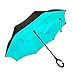 Ylovetoys Inverted Umbrella with C-Shaped Handle Inside Out Windproof Umbrella Upside Down Reverse Umbrella Double Layer Travel Umbrella (Green Inside)