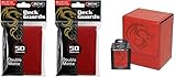 COMBO- BCW Red Deluxe Leatherette Deck Case plus 2 50ct Pks (100) of RED Double Matte Deck Guard Sleeves for Collectable Gaming Cards like Magic The Gathering MTG, Pokemon, YU-GI-OH!, & More. Embossed Dragon Graphic, BOX.