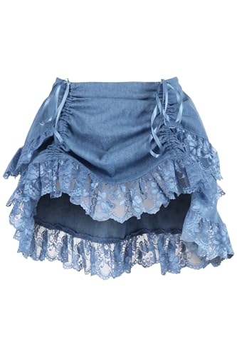 Daisy Corsets Women's Girls Plus Size Blue Jean Denim w/Lace Mini Skirt Drawstr…