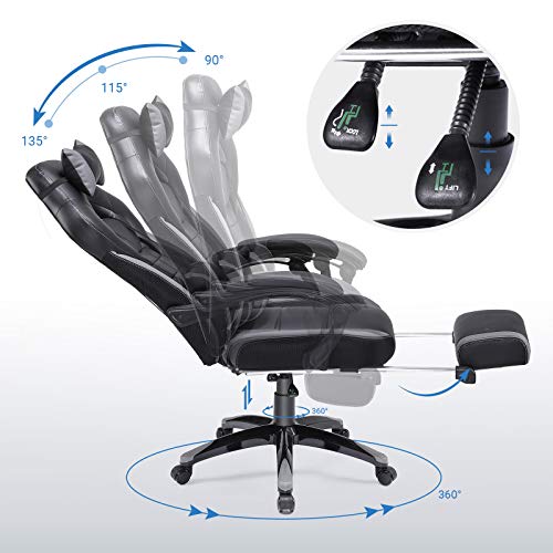 SONGMICS Office Ergonomic Executive Gaming Swivel Chair, Black Gray