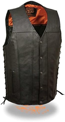 MEN'S MOTORCYCLE MOTORBIKE SIDE LACES RIDING SOFT LEATHER VEST COWHIDE BLACK NEW (10XL Regular)