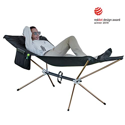 KingCamp Lightweight Portable Hammock Bed with Aluminum Stand | High to Ground Compact Folding Camping Cot with Side Pocket Carry Bag for Outdoor | 264 lbs Capacity | Red Dot Design Award 2019 Winner