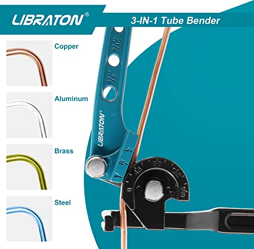 Libraton Manual Pipe Bender, 180 Degree Copper Pipe Bender, 3 in 1 Pipe Bender, for Bending the Pipe in Copper, Aluminium, Brass and Thin Steel for Repair of Air Conditioning System
