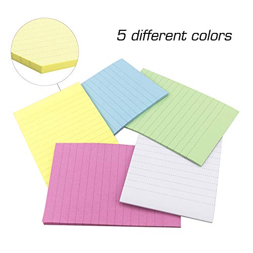 JPSOR 15Pads Colorful Lined Sticky Notes Set, Memo Notes, Self-Stick Notes, 10Pads 3" x 3", 5Pads 6" x 4", 5 Colors - Thumbnail 2